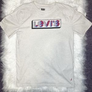 Levi’s women’s boys unisex tee t-shirt short sleeve cream res blue logo graphic